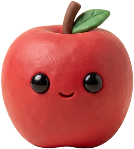A smiling red clay apple, ready to be dropped into the scene.